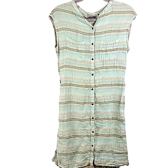 prAna Mint Plaid Button Front Buenos Dias T-Shirt Knee Length Dress Size Small - Picture 1 of 14